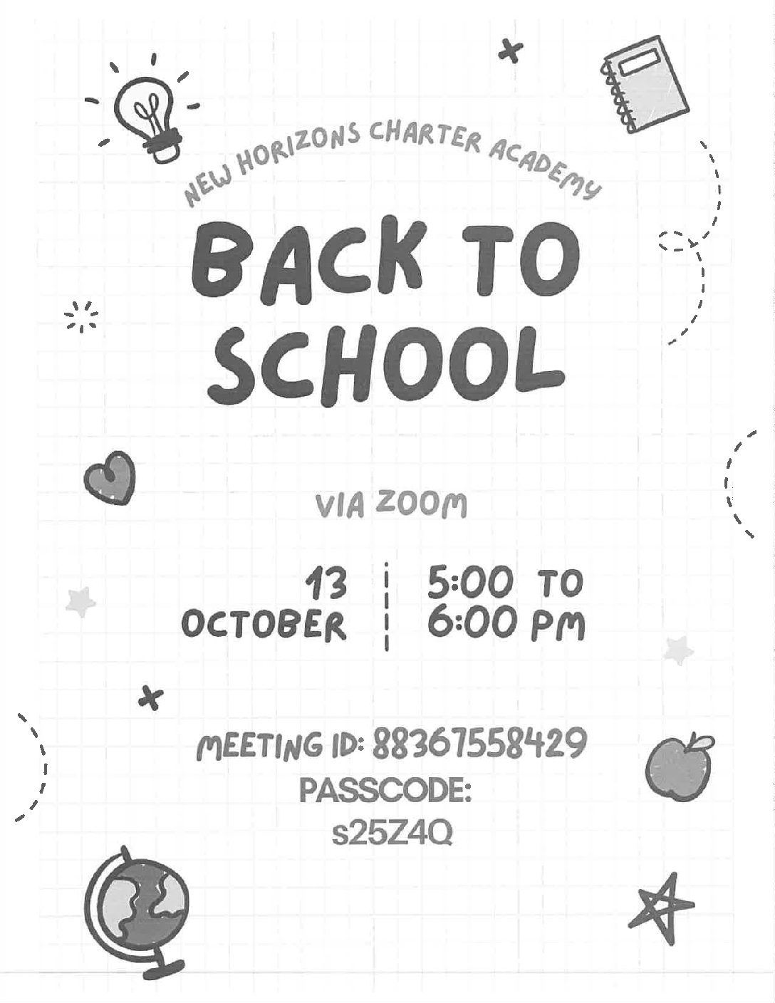 Back to School Night October 13th from 5:00 to 6:00 pm Via Zoom!