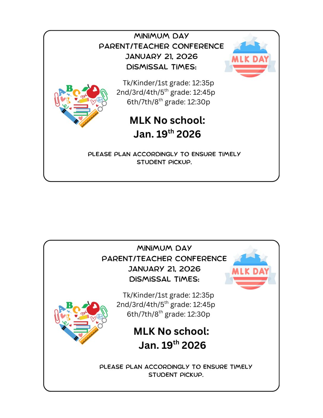 Parent Conference Day Schedule